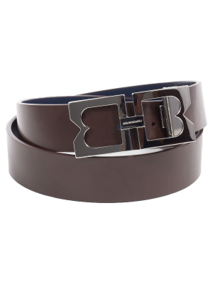 Men's Leather Belt With Double B Buckle - Navy/brown