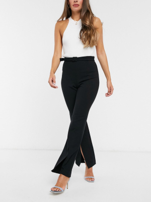 French Connection Split Leg High Waisted Pants In Black