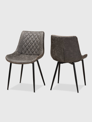 Set Of 2 Loire Faux Leather Upholstered Dining Chair Gray/black - Baxton Studio