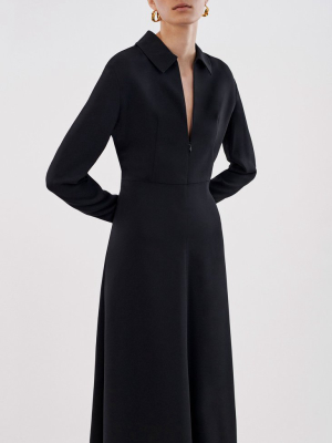 Long Sleeve Shirt Dress - Black