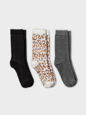 Women's Leopard Print 3pk Crew Socks - A New Day™ Ivory/gray/black 4-10