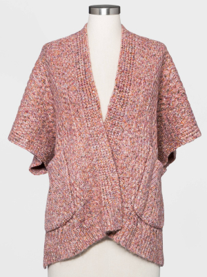 Women's Plus Size Knit Kimono Jacket - Universal Thread™ Coral One Size