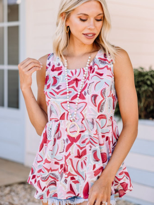 Get Their Attention Red Pink Floral Babydoll Tank