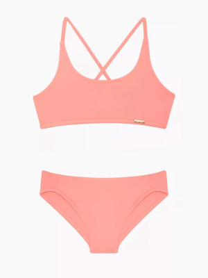 Marvie Criss Cross Back Bikini Set (kids) - Salmon Pink