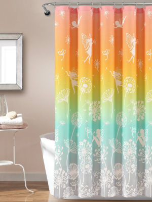 72"x72" Make A Wish Dandelion Fairy Ombre Shower Curtain Single Pastel Rainbow - Lush Décor