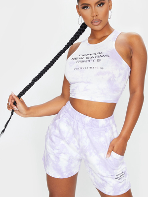 Lilac Tie Dye Slogan Plt Racer Crop Top