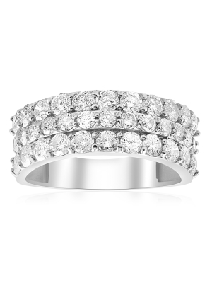 Pompeii3 1 3/4ct Diamond Wedding Triple Row Ring 14k White Gold