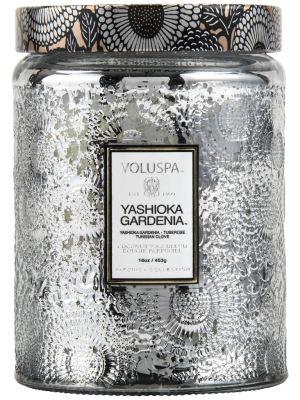 Large Embossed Glass Jar Candle In Yashioka Gardenia