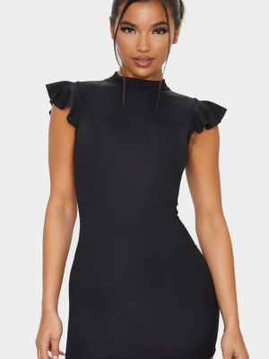 Black High Neck Cap Sleeve Bodycon Dress