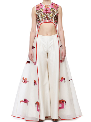 Embroidered Jacket Gown With Flared Pants