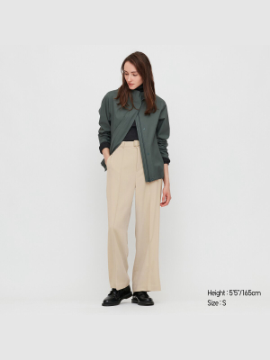 Women Belted Drape Wide Straight Pants