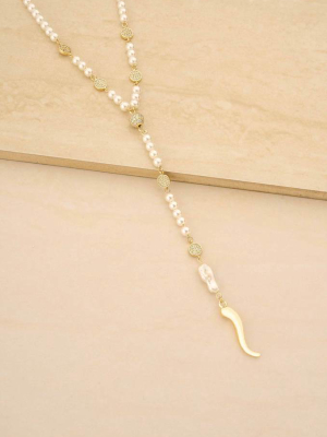 Strength Pearl And Crystal 18k Gold Plated Lariat