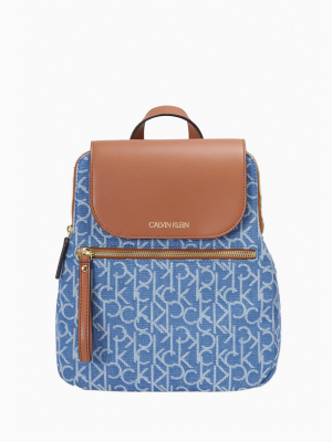 Elaine Monogram Logo Denim Small Backpack