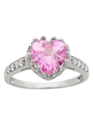 1 3/4 Tcw Tiara Heart-cut Pink Sapphire Crown Ring In Sterling Silver - (6)