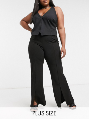 Saint Genies Plus Split Front Wide Leg Pants In Black