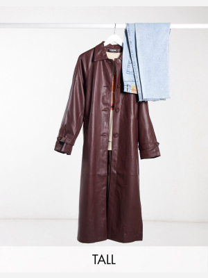 Fashion Union Tall Coat With Collar And Belt In Pu