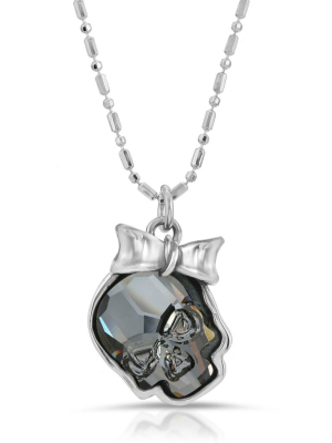 Clear Black Ribbon Skull Necklace