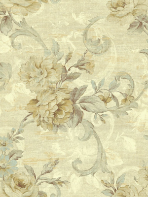 Scrolling Floral Wallpaper In Buttercup From The Nouveau Collection By Wallquest