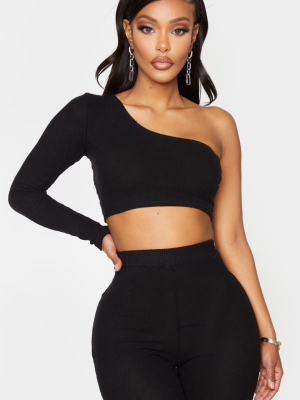 Shape Black Brushed Rib One Shoulder Crop Top