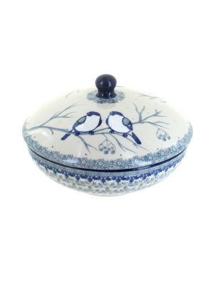 Blue Rose Polish Pottery Bluebird Covered Bowl