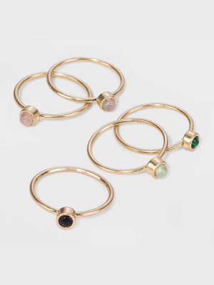 Semi-precious Sunstone Angelite & Green Aventurin In Worn Gold Multi Ring Set - Universal Thread™ Gold