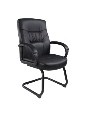 Executive Mid Back Leatherplus Guest Chair With Cantilever Sled Base Black - Boss Office Products