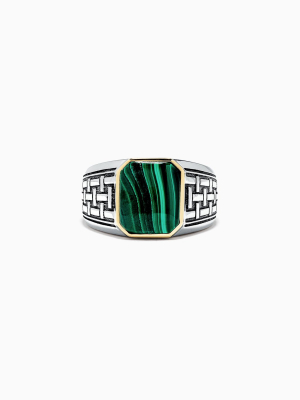 Effy Men's Sterling Silver And 14k Yellow Gold Malachite Ring, 6.05 Tcw