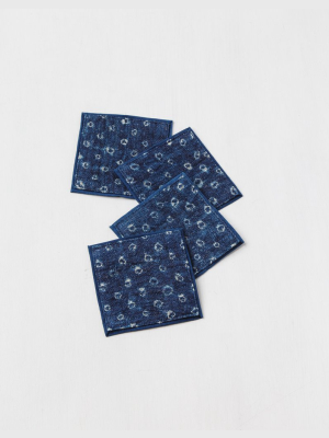 Set Of 4 Indigo Dyed Cotton Coasters