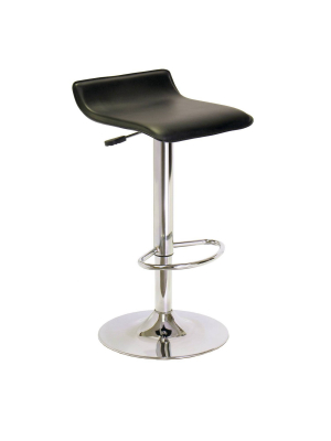 Single Airlift Swivel Stool With Black Faux Leather Seat - Black, Metal - Winsome