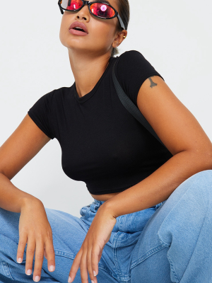 Petite Black Basic Short Sleeve Crop T Shirt