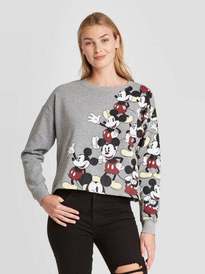 Women's Disney Mickey Tossed Long Sleeve Graphic T-shirt - Gray