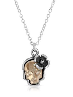 Clear Gold Flower Skull Necklace