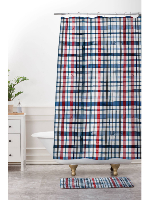 Ninola Design Christmas Checks Tartan Memory Foam Bath Mat Blue - Deny Designs