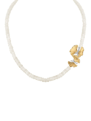 Butterfly Ginkgo Necklace With Moonstone And Diamonds