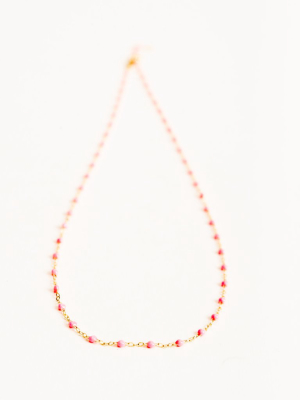 Pink Bead Necklace - Yellow Gold
