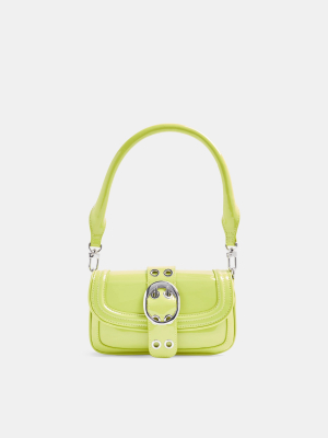 Patent Lime Green Oval Buckle Shoulder Bag