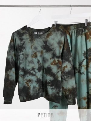 Noisy May Petite Exclusive Sweatshirt Co-ord In Green Tie-dye