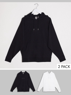 Asos Design Lightweight Oversized Hoodie 2 Pack In Black / White