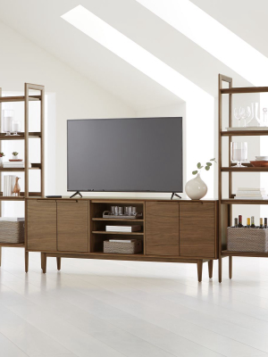 Tate Walnut 80" Media Console With 2 Bookcases