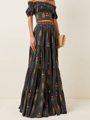 Macadamia Dahlia-embroidered Cotton-poplin Maxi Skirt