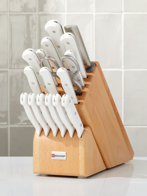 Wusthof ® Gourmet White 18-piece Knife Set With Natural Wood Block