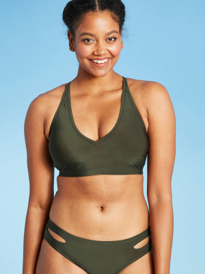 Women's V-neck Racerback Bikini Top - All In Motion™ Olive Green