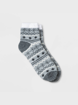 Women's Fair Isle Double Lined Cozy Ankle Socks - A New Day™ Heather Gray 4-10