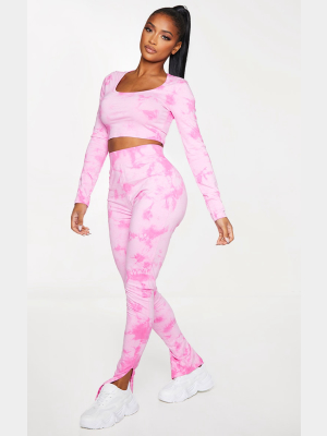 Shape Hot Pink Tie Dye Split Hem Leggings