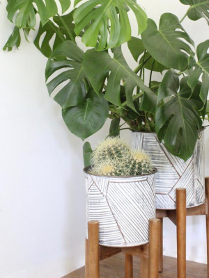 Pressed Tin Planters On Wooden Stands