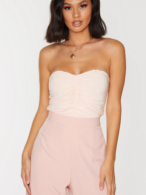 Nude Slinky Ruched Front Strapless Bodysuit