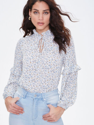 Floral Self-tie Peasant Top