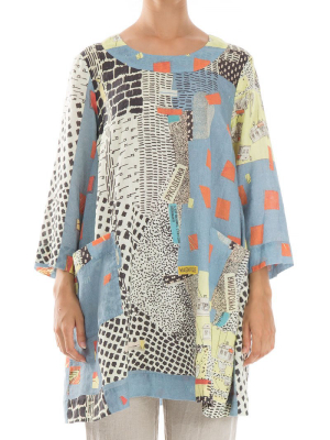 Vintage Print Natural Linen Tunic