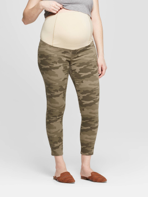 Maternity Camo Print Crossover Panel Skinny Crop Jeans - Isabel Maternity By Ingrid & Isabel™ Olive