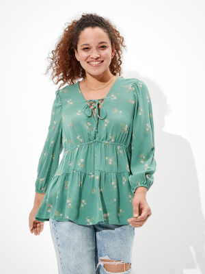 Ae Lace Up Tunic Babydoll Top